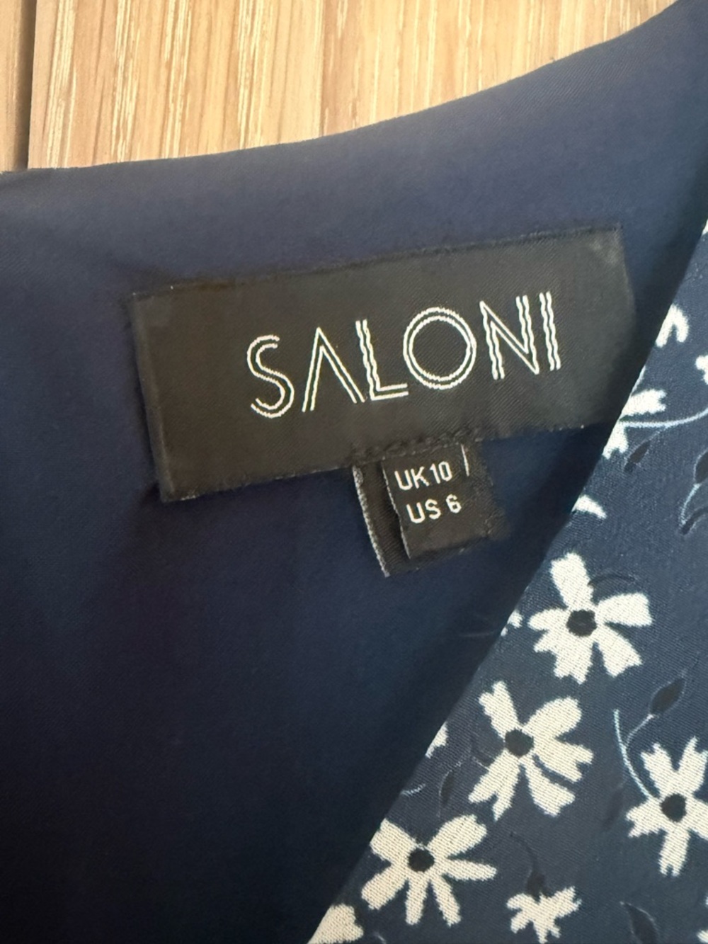 SALONI Navy Blue Floral V-Neck Puff Sleeve Dress - Picture 2 of 3